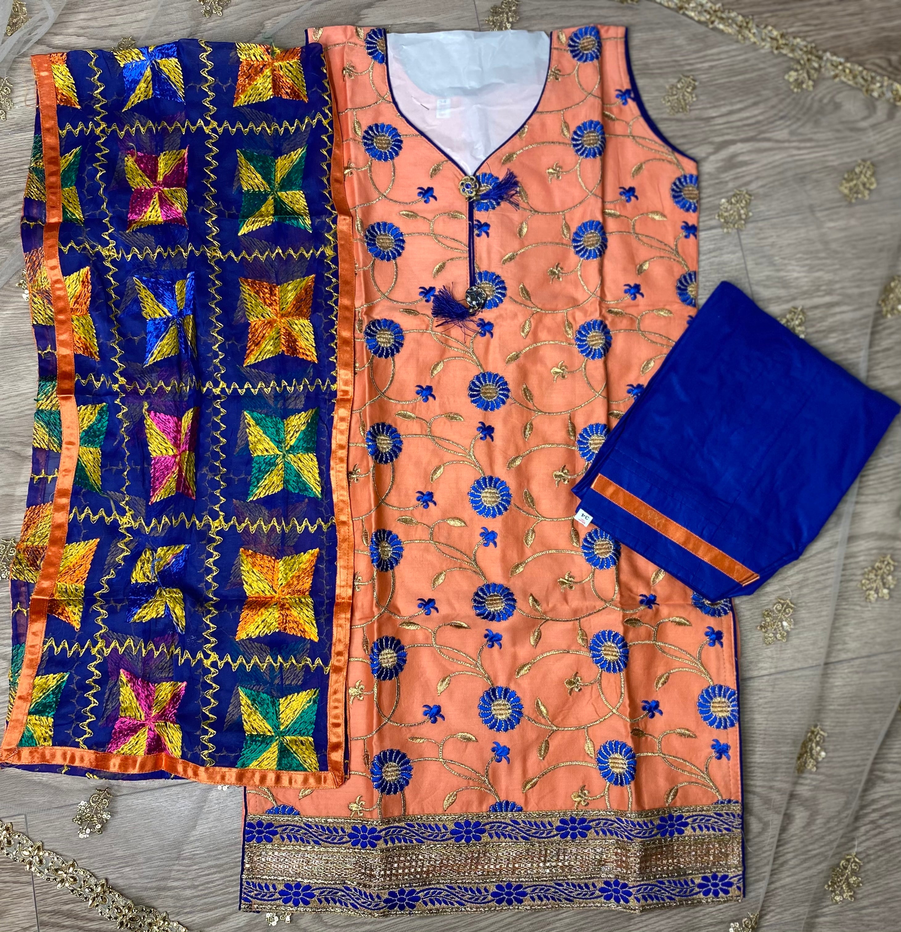 Peach & blue Salwar Suit (older kids)